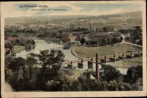 Ak Hattingen an der Ruhr, Gesamtansicht mit Ruhrbrücke