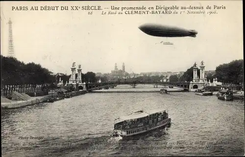 Ak Le Dirigeable Clement Bayard, Une Promenade au dessus de Paris, Pont Alexandre III, Luftschiff