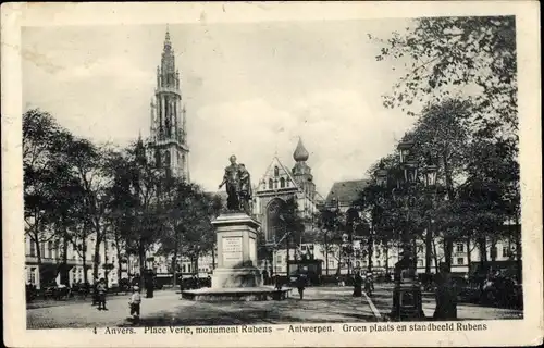 Ak Anvers Antwerpen Flandern, Place Verte, Monument Rubens