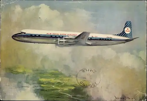 Künstler Ak KLM Airlines, Douglas DC 7C, Britisches Passagierflugzeug