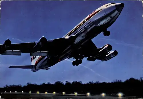 Ak US Amerikanisches Passagierflugzeug, TWA, Boeing 707 B