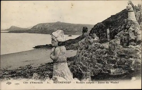 Ak Rothéneuf Ille-et-Vilaine, Rochers sculptes, Jeanne du Minihil