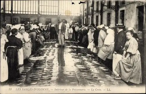 Ak Les Sables d'Olonne Vendée, Interieur de la Poissonnerie, La Criee