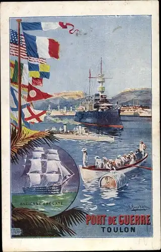 Künstler Ak Toulon Var, Port de Guerre, Ancien Fregate, Französische Kriegsschiffe