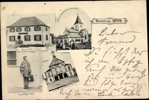 Ak Epfig Elsass Bas Rhin, Kapelle St. Margaretha, Rathaus, Weinsticker A. Dreyer, Gepäckträger