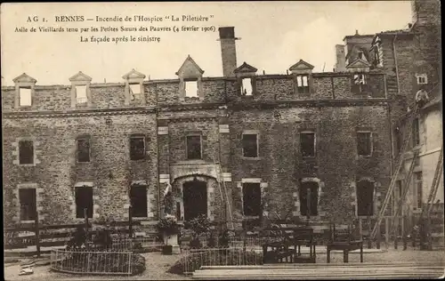 Ak Rennes Ille et Vilaine, Incendie de l'Hospice La Piletière 1906, Asile des Vieillards