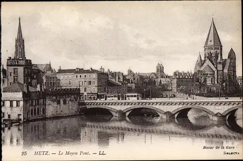 Ak Metz Moselle, Le Moyen Pont