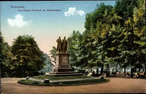 Ak Katowice Kattowitz Schlesien, Zwei Kaiser Denkmal am Wilhelmsplatz