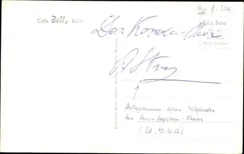 Ak Köln am Rhein, Cafe Zell, Autogramm eines Mitgliedes vom Don Kosaken Chor 1956