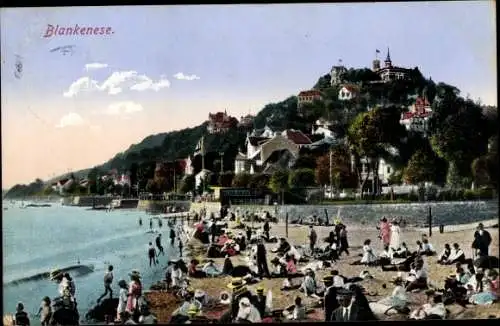 Ak Hamburg Altona Blankenese, Elbstrand mit Süllberg