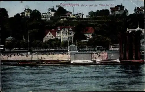 Ak Hamburg Altona Ottensen, Blick auf die Elbschlucht, Strandpartie