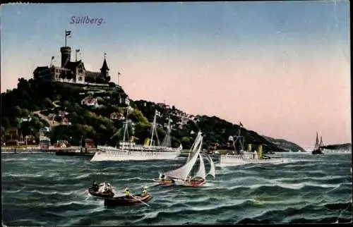 Ak Hamburg Altona Blankenese, Blick zum Süllberg, Gasthaus, Boote