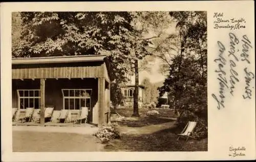 Ak Braunlage im Oberharz, Hotel Blauer Engel, Liegehalle und Garten