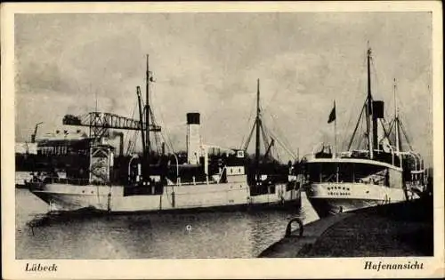 Ak Lübeck in Schleswig Holstein, Hafenpartie mit Dampfern
