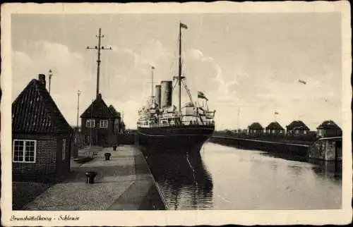 Ak Brunsbüttelkoog Brunsbüttel in Dithmarschen, Dampfer an der Schleuse