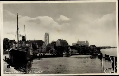 Ak Hansestadt Wismar, Teilansicht mit Hafen