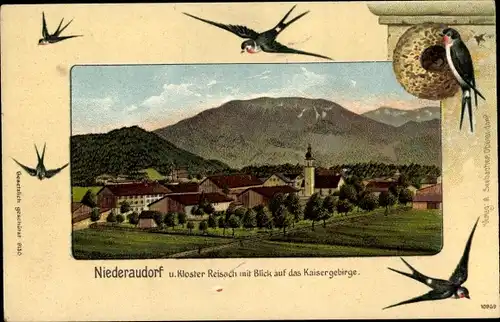 Litho Niederaudorf Oberaudorf in Oberbayern, Kloster Reisach, Kaisergebirge, Schwalben