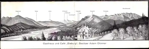 Klapp Ak Bad Tölz in Oberbayern, Gasthaus und Cafe Bieburg, Bergpanorama