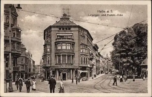 Ak Halle an der Saale, Leipziger Straße, Ecke Poststraße