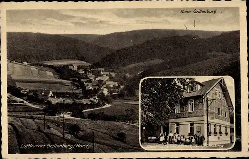 Ak Grillenberg Sangerhausen im Kreis Mansfeld Südharz, Gasthaus, Blick auf den Ort, Ruine