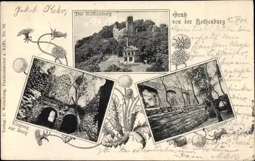 Ak Steinthaleben Kyffhäuserland in Thüringen, Ruine der Rothenburg, Rittersaal