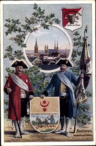 Wappen Passepartout Ak Halle an der Saale, Stadtansicht, Halloren