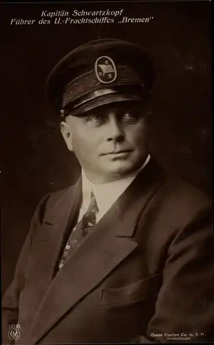 Ak Kapitän Schwarzkopf, Führer des U Frachtschiffes Bremen, Portrait