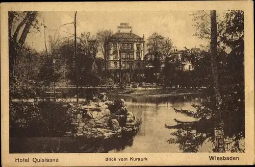 Ak Wiesbaden in Hessen, Hotel Quisiana, Blick vom Kurgarten