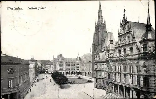 Ak Wiesbaden in Hessen, Schlossplatz, Rathaus