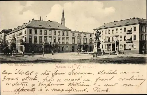 Ak Wiesbaden in Hessen, Hotel Vier Jahreszeiten, Platzansicht