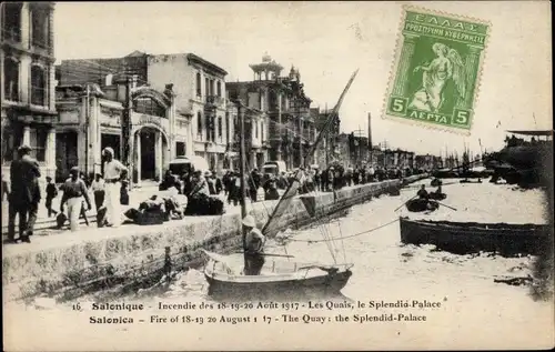 Ak Saloniki Thessaloniki Griechenland, Incendie 1917, Les Quais, le Splendid Palace