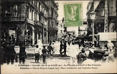 Ak Saloniki Thessaloniki Griechenland, Incendie 1917, La Place de la Liberte, Rue Venizelos