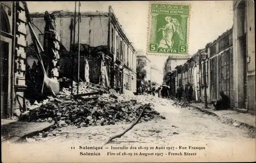 Ak Saloniki Thessaloniki Griechenland, Incendie 1917, Rue Franque