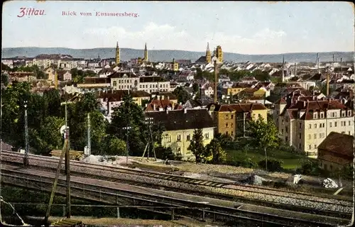 Ak Zittau in der Oberlausitz, Blick v. Kummersberg, Bahnstrecke