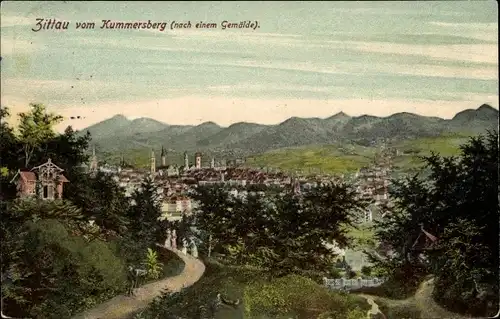 Ak Zittau in der Oberlausitz, Blick auf die Stadt vom Kummersberg aus