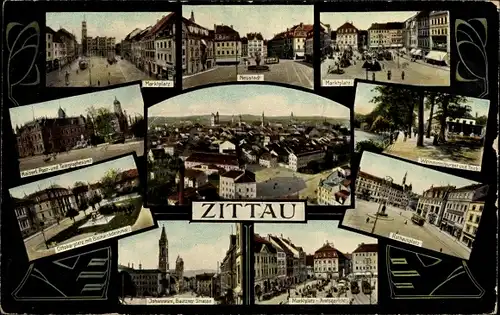 Ak Zittau in der Oberlausitz, Neustadt, Marktplatz, Post, Ottokarplatz, Johanneum, Amtsgericht