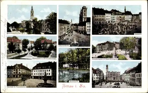 Ak Zittau in Sachsen, Hotel, Markt, Weinaupark, Neustadt, Frauenstraße, Post, Johanneskirche