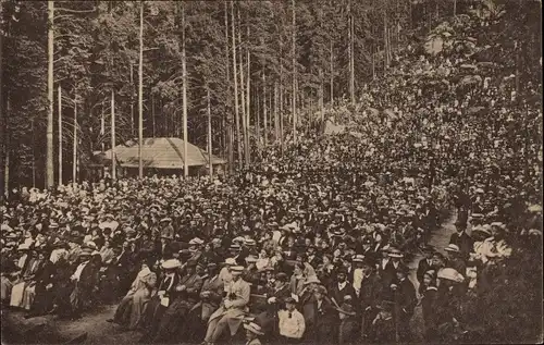 Ak Oybin in der Oberlausitz, Waldtheater, Blick von der Bühne, Publikum