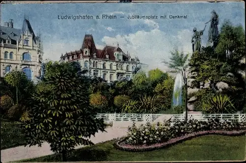 Ak Ludwigshafen am Rhein, Jubiläumsplatz mit Denkmal