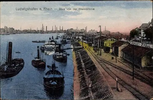 Ak Ludwigshafen am Rhein, Blick von der Rheinbrücke