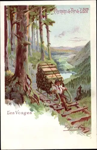 Künstler Litho D'Alisi, H., Vosges, Holztransport, Chemins de Fer de l'Est