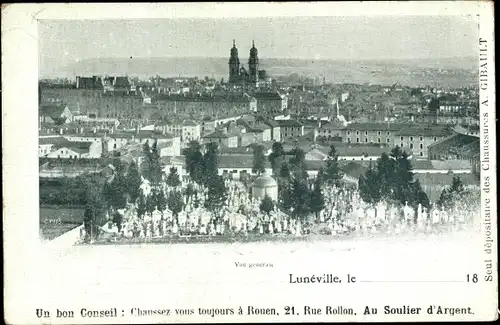 Ak Luneville Meurthe et Moselle, Gesamtansicht, Stadt, Friedhof