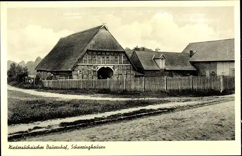 Ak Schweringhausen Ehrenburg, Niedersächsischer Bauernhof, Reetdach