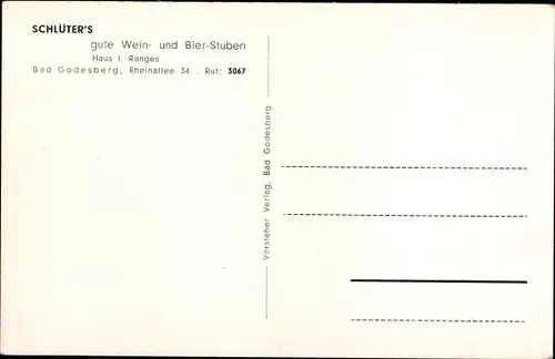 Ak Bad Godesberg Bonn am Rhein, Schlüters gute Stuben, Rheinallee 34