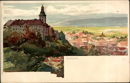 Litho Rudolstadt in Thüringen, Blick auf die Heidecksburg und den Ort