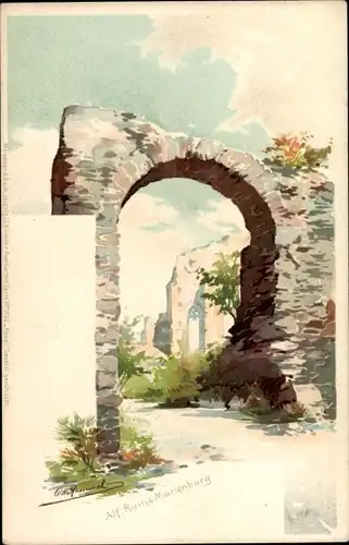 Künstler Litho Hammel, Otto, Alf an der Mosel, Ruine Marienburg