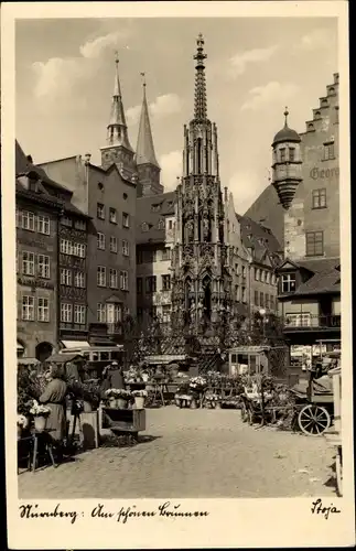 Ak Nürnberg in Mittelfranken, Markt am schönen Brunnen