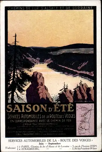 Künstler Ak Vosges, Saison d'Ete, Services Automobiles d e la Route des Vosges, Panorama, Werbung