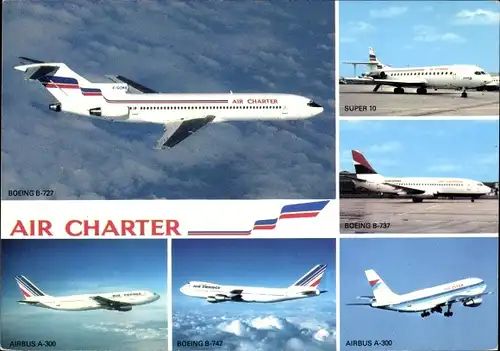 Ak Französisches Passagierflugzeug, Air Charter, Air France, Boeing B 737, Airbus A 300