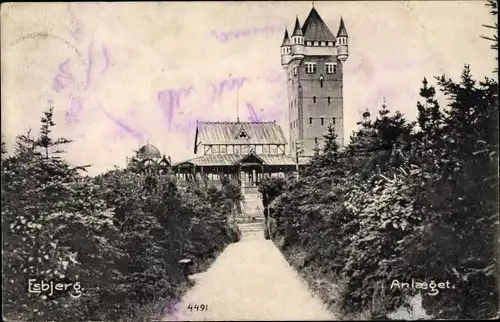 Ak Esbjerg Dänemark, Partie inden Anlagen, Turm